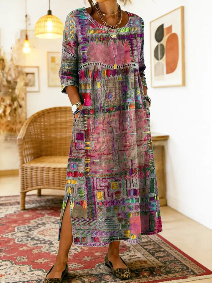 Rosalie | Ethnic Patchwork Denim Midi Dress