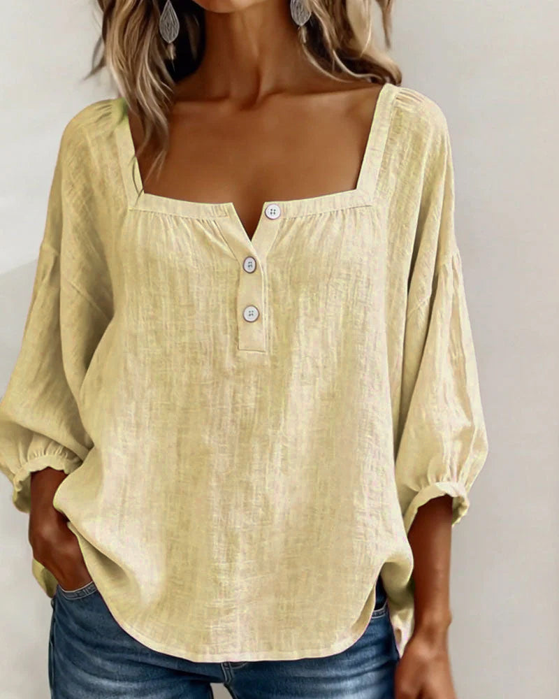 Fiona | Square Neck Blouse 3/4 Puff Sleeve Top