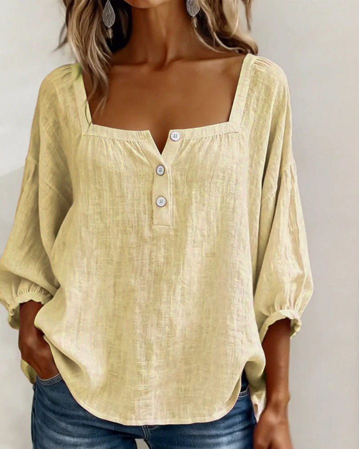 Fiona | Square Neck Blouse 3/4 Puff Sleeve Top