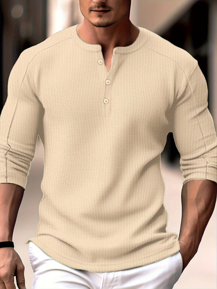 Baston - Long Sleeve Waffle Knitted Henley Shirt