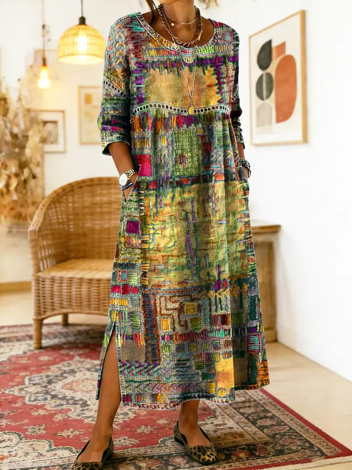 Rosalie | Ethnic Patchwork Denim Midi Dress