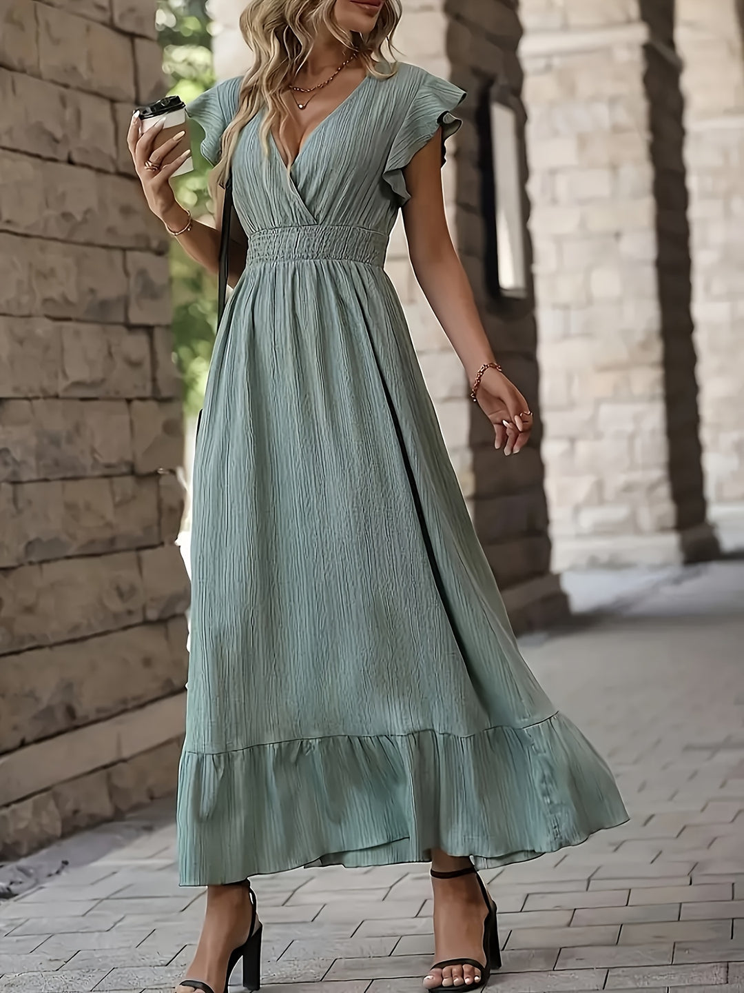 Aurelia | Elegant Ruffle Sleeve Wrap Maxi Dress