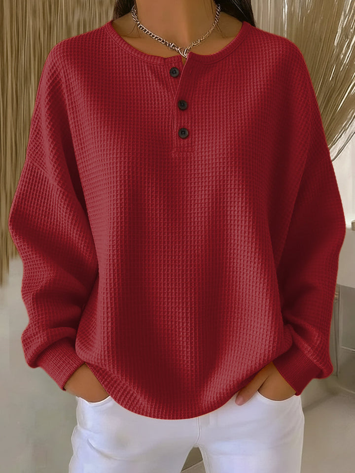 Georgina | Relaxed Waffle Knit Henley Top