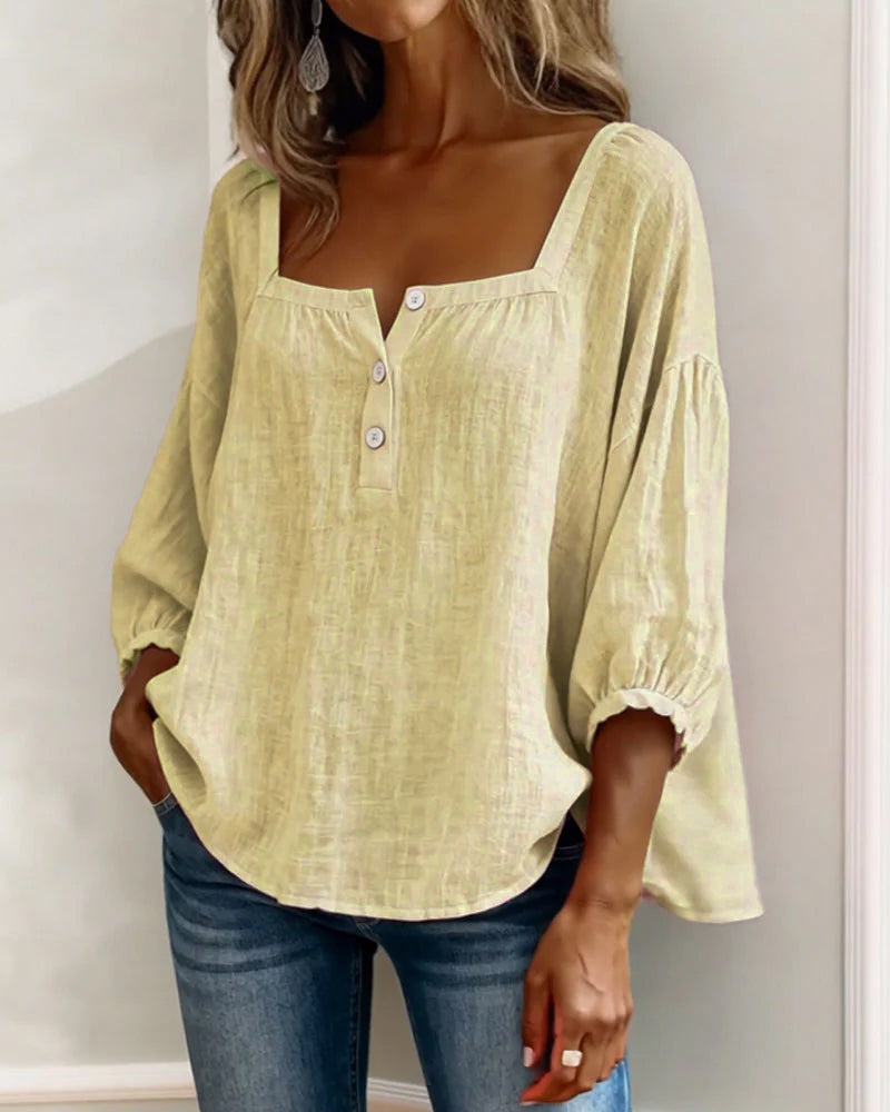Fiona | Square Neck Blouse 3/4 Puff Sleeve Top