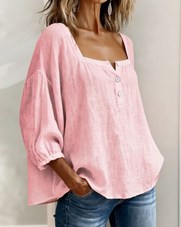 Fiona | Square Neck Blouse 3/4 Puff Sleeve Top