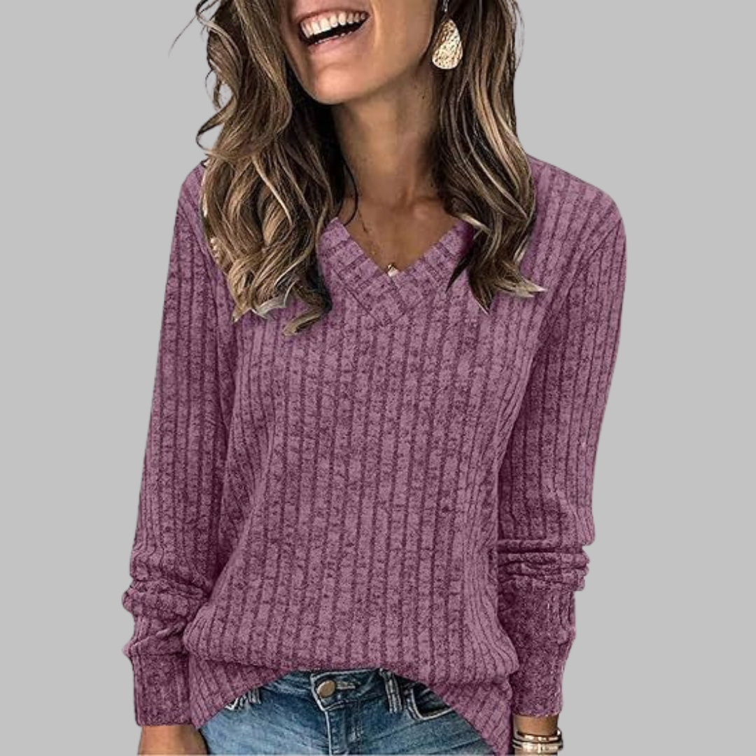 Sylvie | Relaxed V-Neck Long Sleeve Top