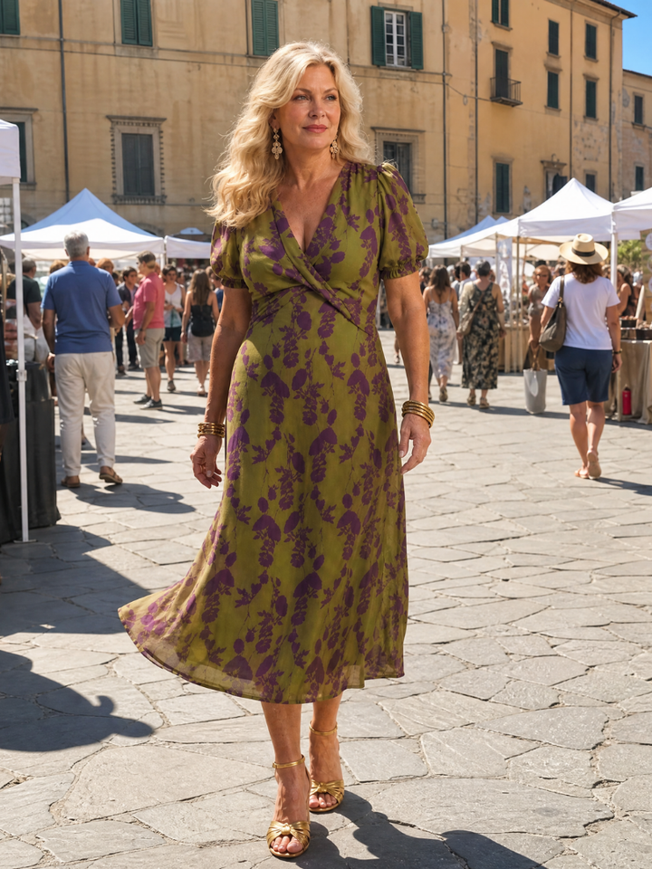 Virel | Elegant Floral Wrap Midi Dress