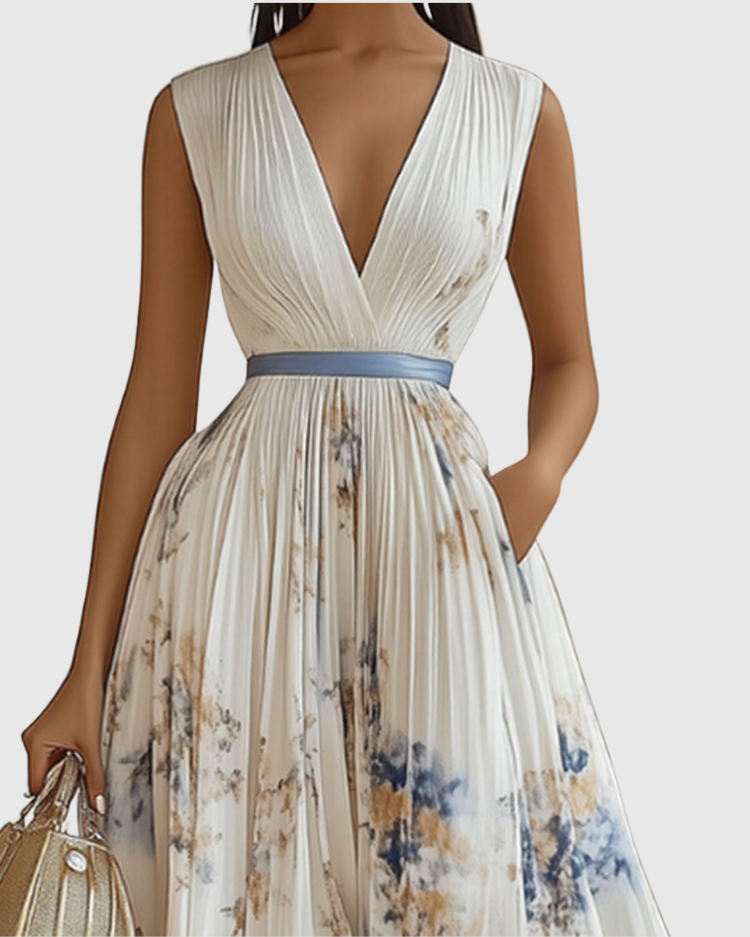 Evelina | Pleated Floral Maxi Dress with Tie Waist
