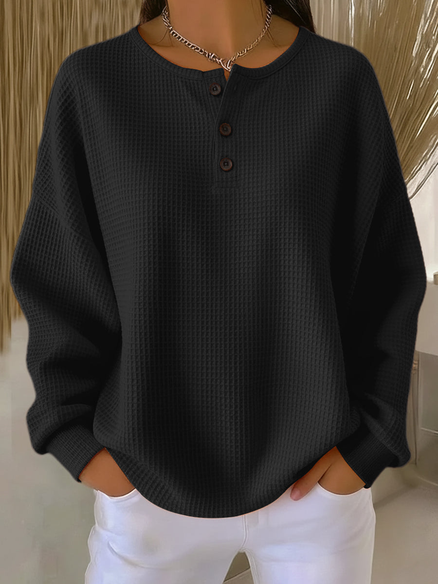 Georgina | Relaxed Waffle Knit Henley Top