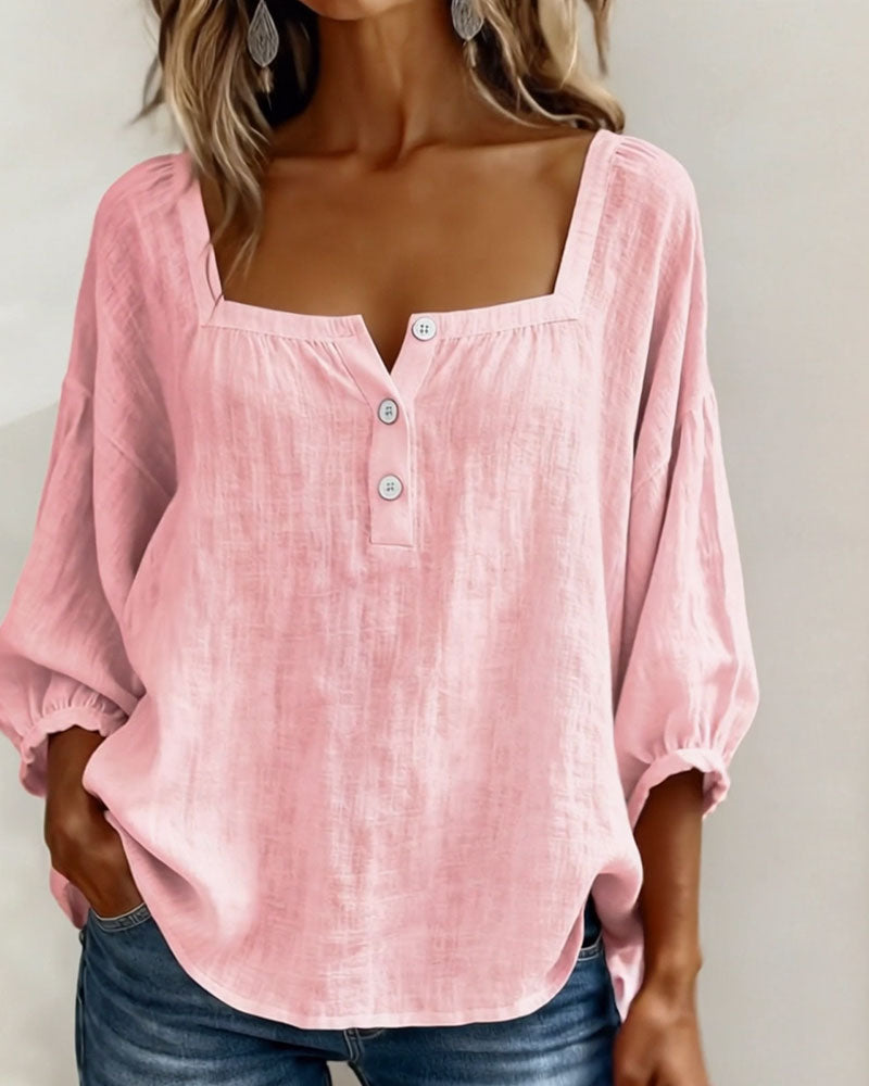 Fiona | Square Neck Blouse 3/4 Puff Sleeve Top