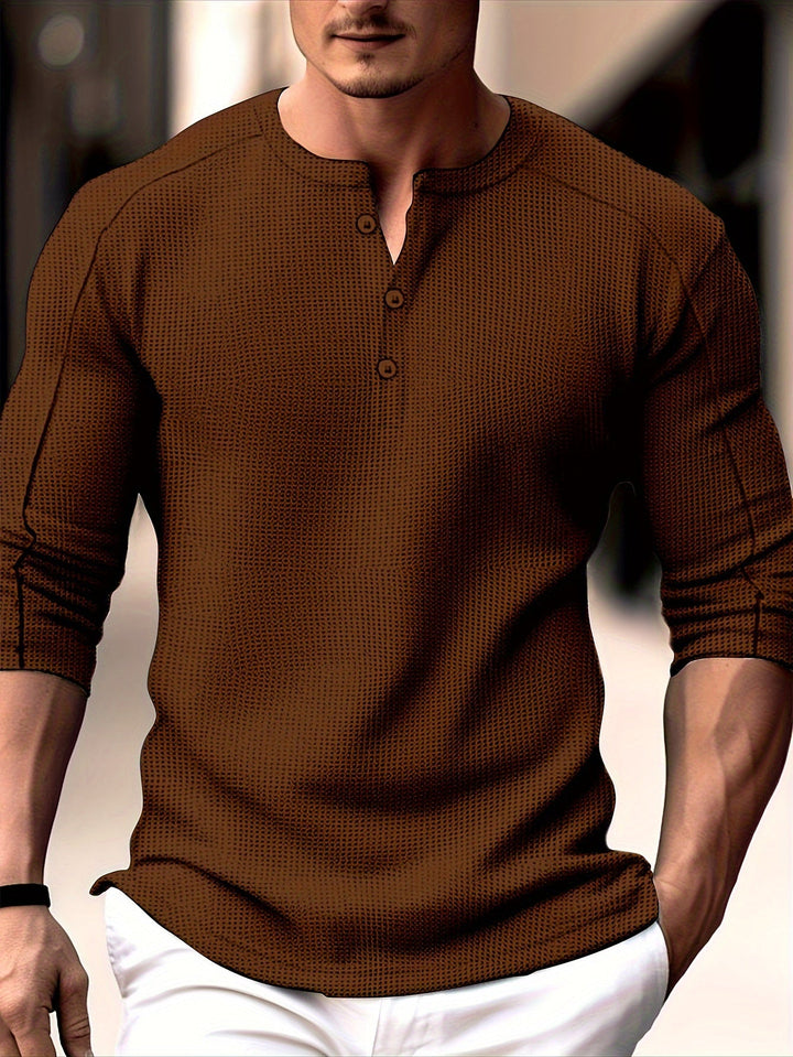 Baston - Long Sleeve Waffle Knitted Henley Shirt