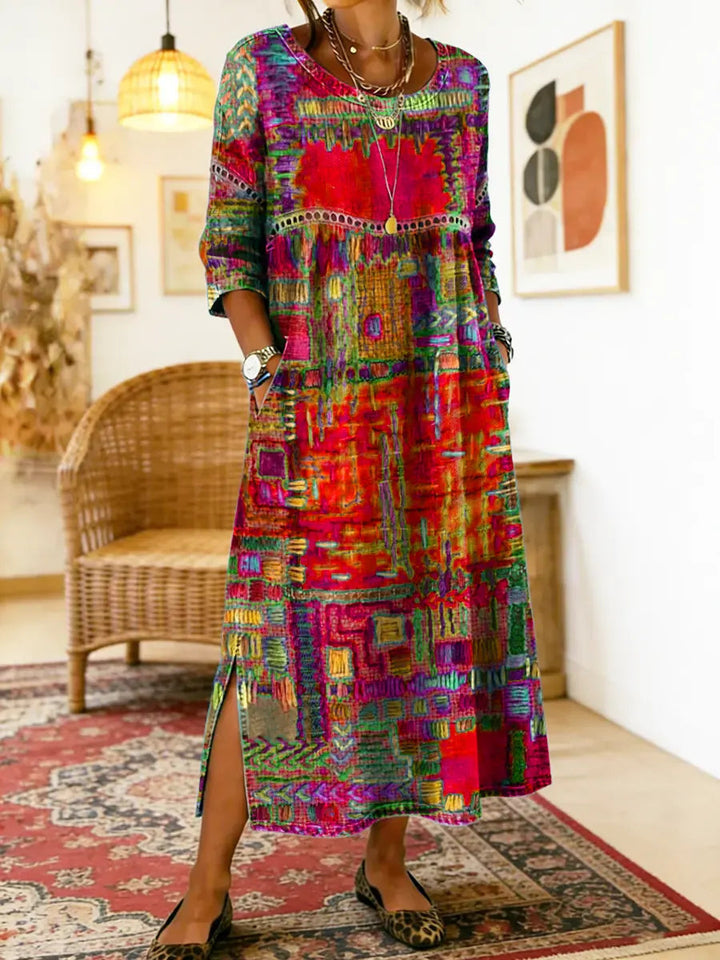 Rosalie | Ethnic Patchwork Denim Midi Dress