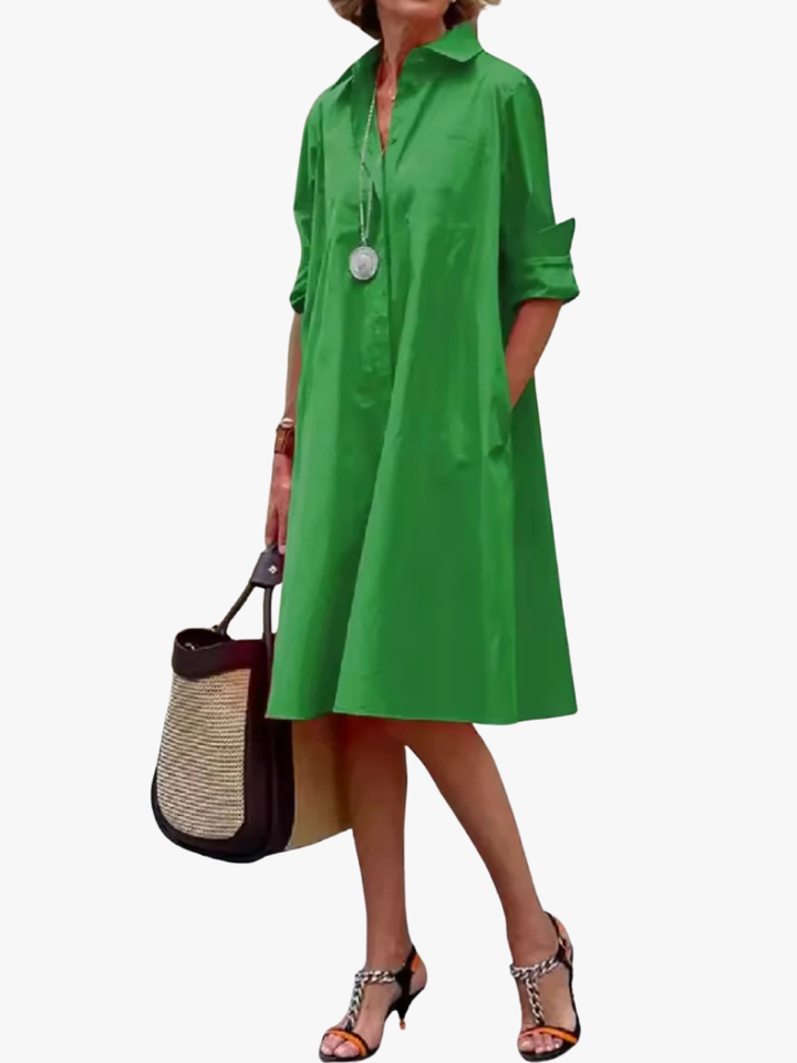 Clara | Elegant Flared Shirt Midi Dress