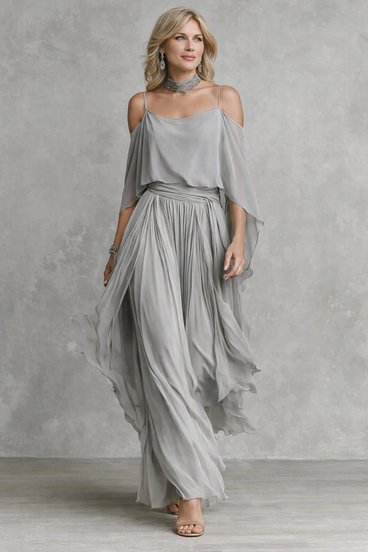 Isabela | Elegant Grey Chiffon Co-Ord Set