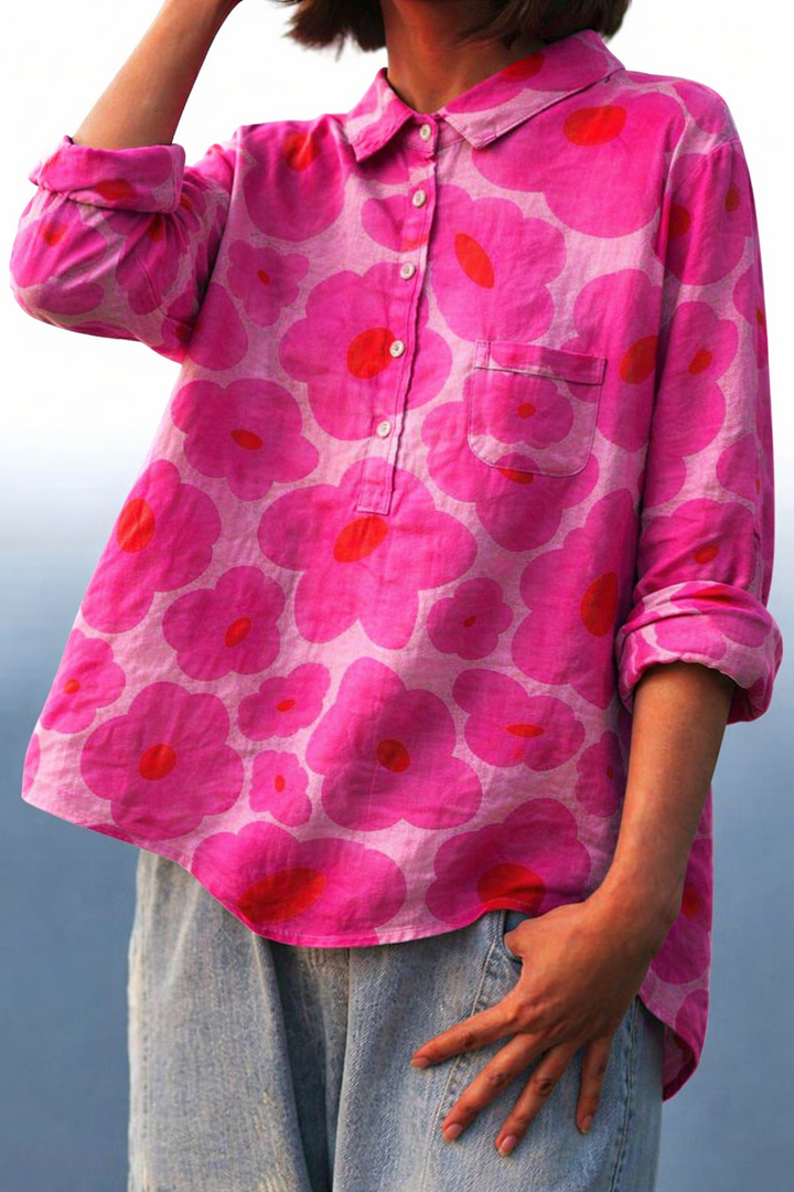 Amaya | Vibrant Pink Floral Pattern Printed Women Shirt