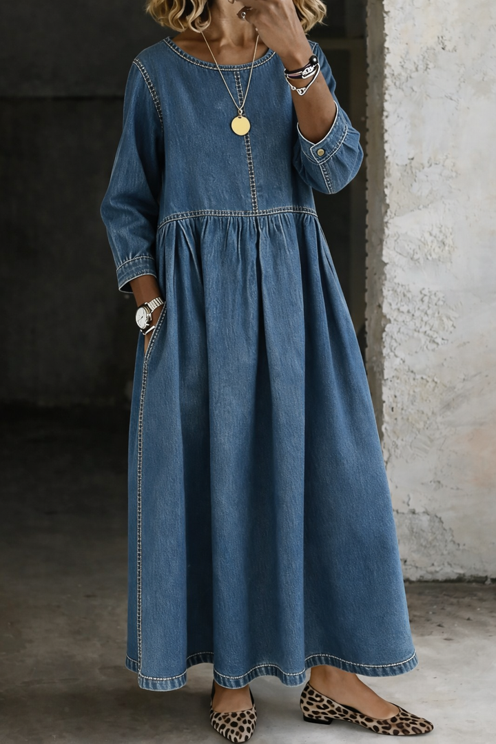 Elowen | Long Sleeve Denim Midi Dress