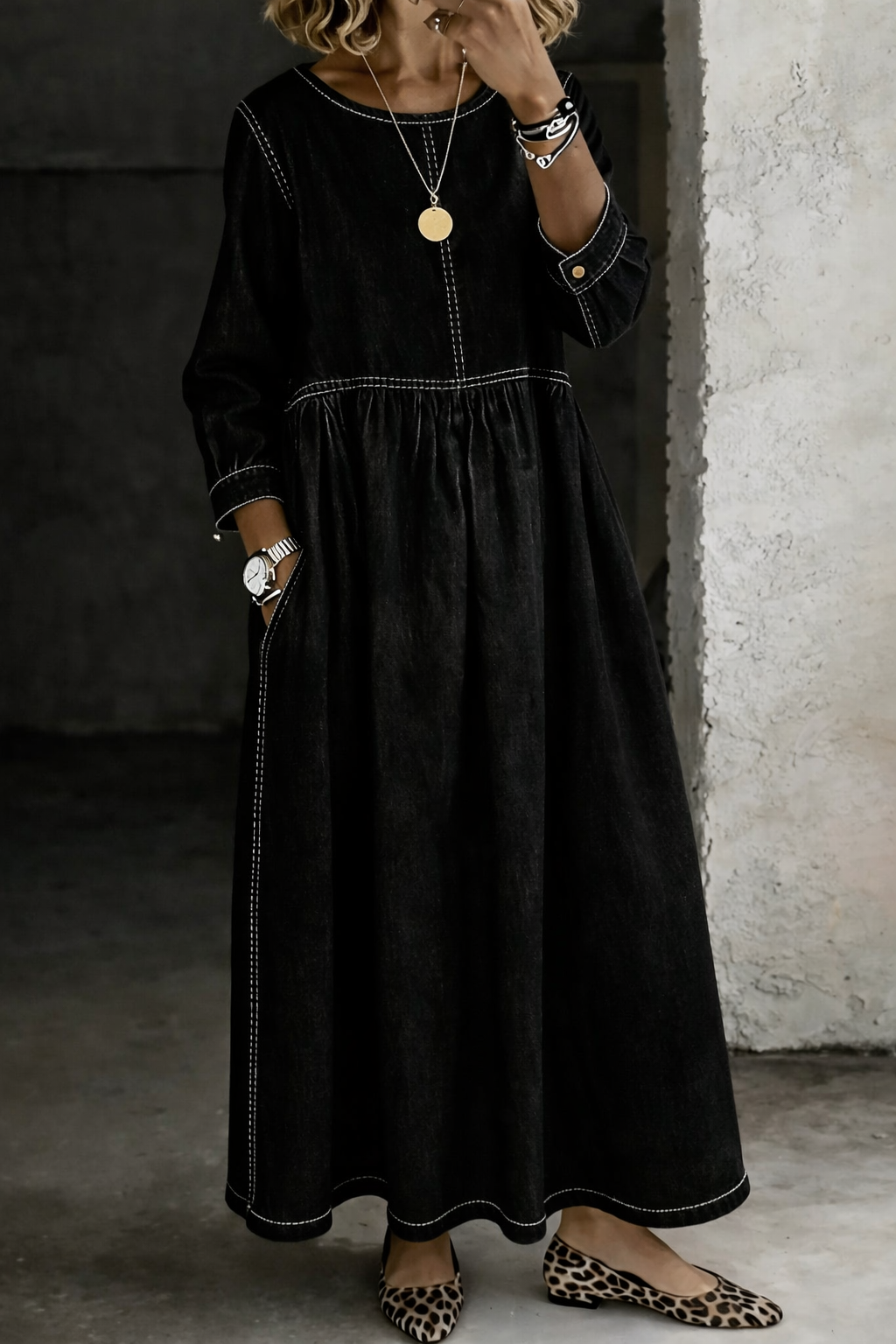 Elowen | Long Sleeve Denim Midi Dress