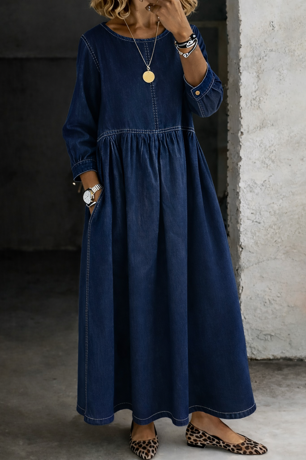 Elowen | Long Sleeve Denim Midi Dress