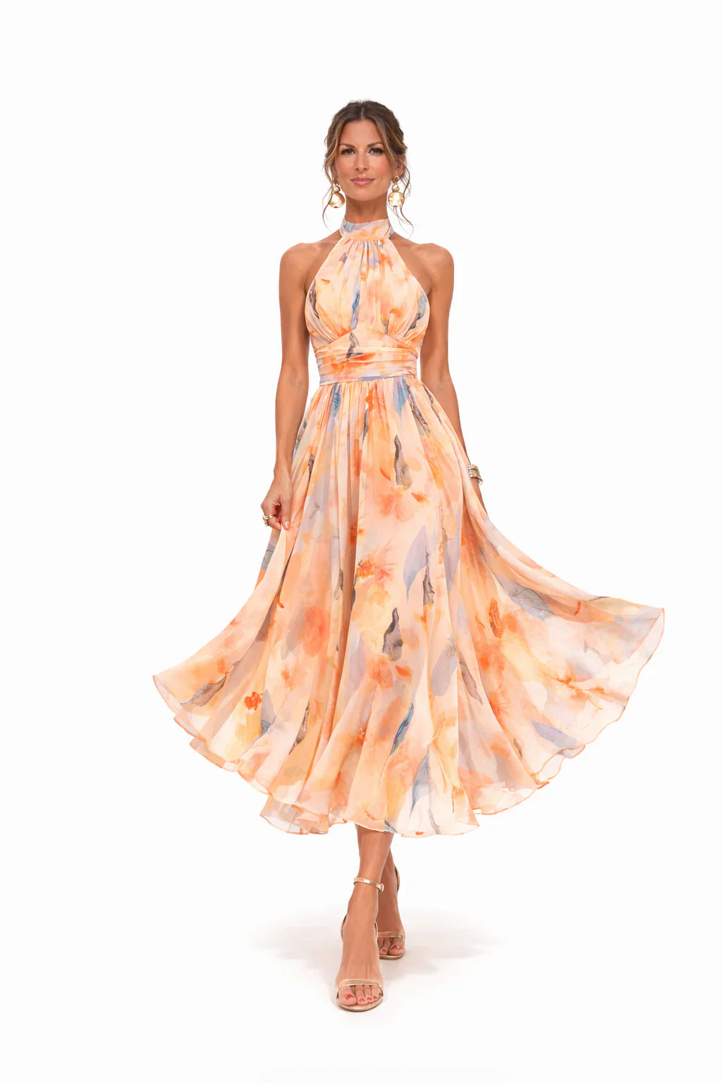 Golden Bloom Midi Dress