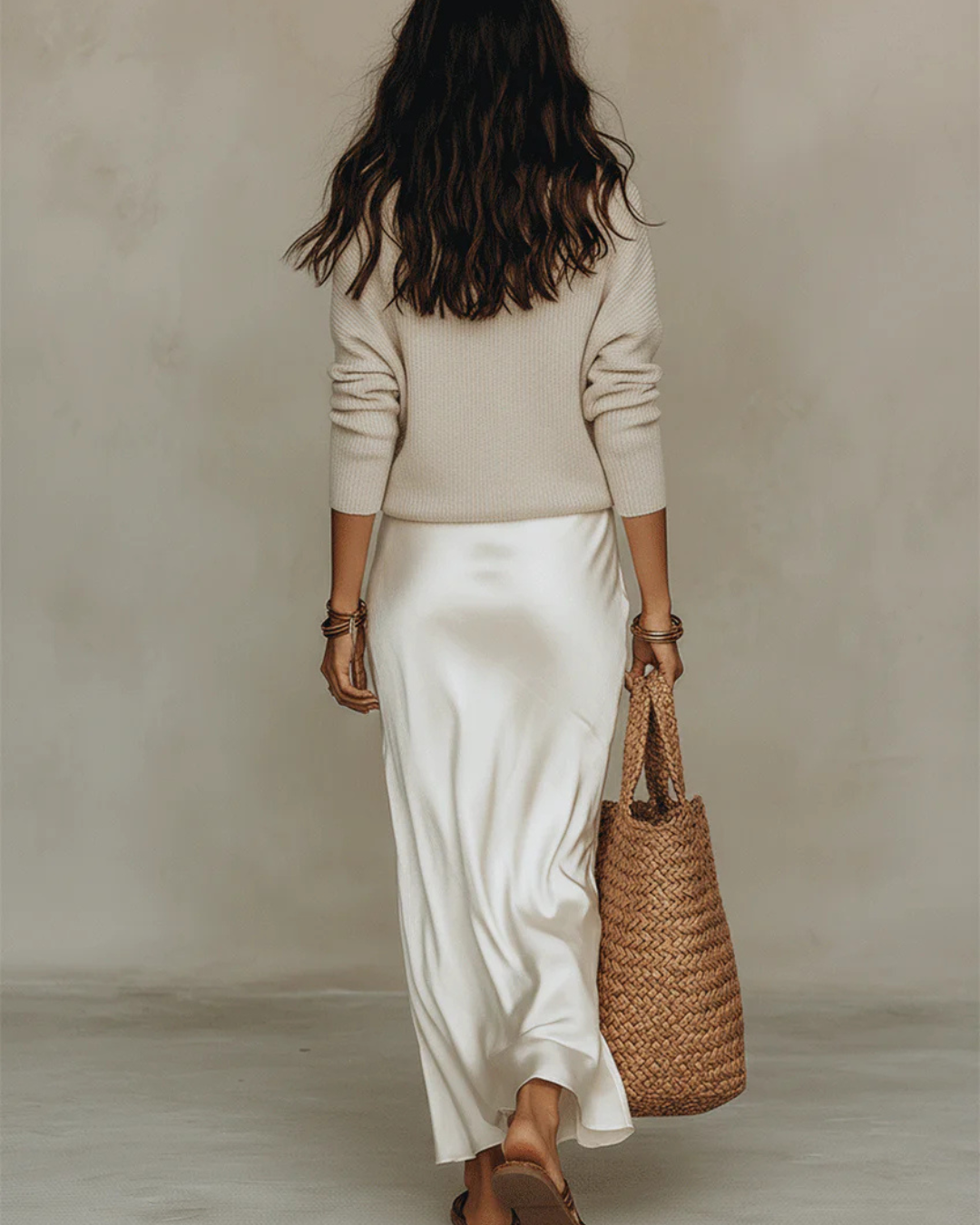 Elene | Elegant V-Neck Satin Midi Dress & Knit Set