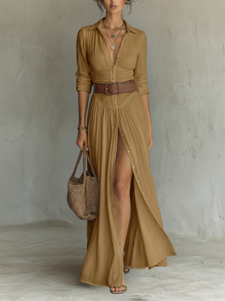 Rosalie | Elegant Pleated Maxi Shirt Dress