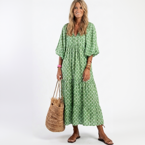 Tamika – Green Boho Maxi Dress