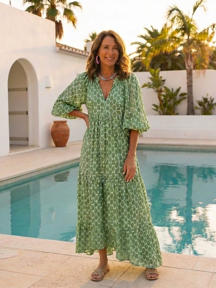 Tamika – Green Boho Maxi Dress