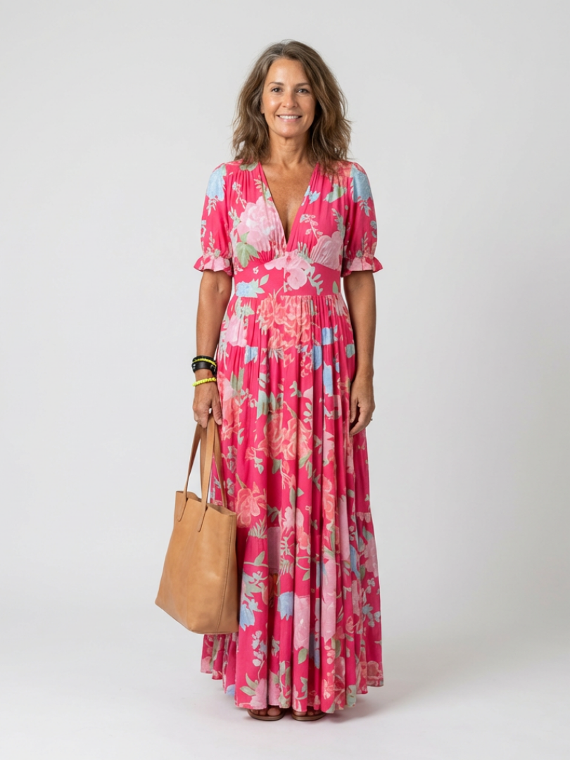 Ione | Flattering V-Neck Midi Dress