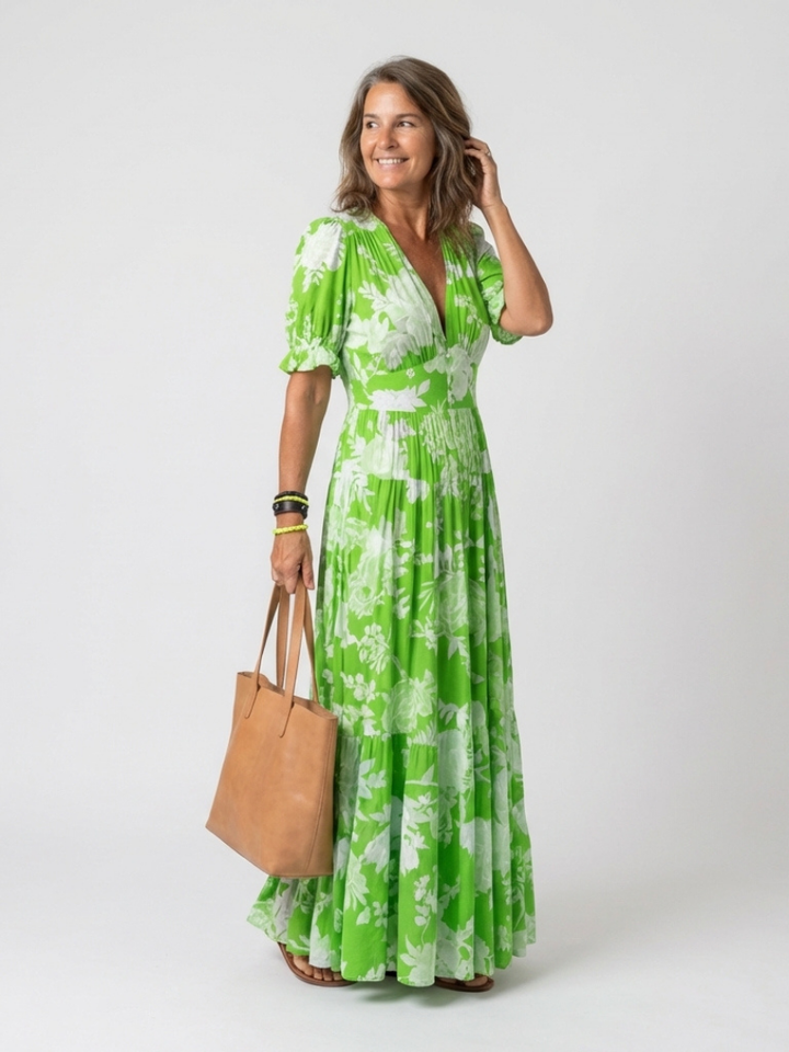 Ione | Flattering V-Neck Midi Dress