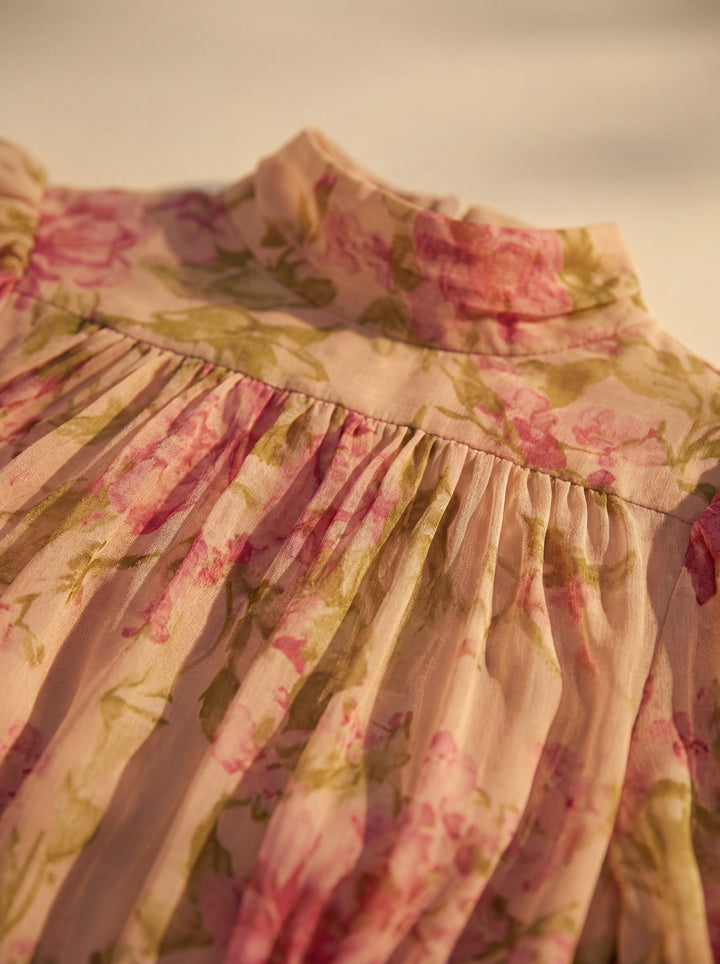 Rosario | Elegant Floral High Neck Chiffon Dress