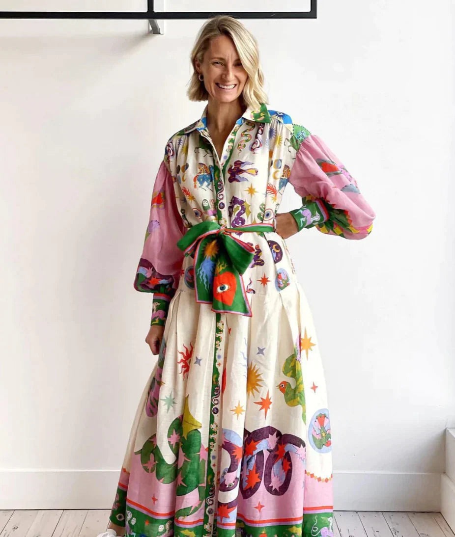 Zoey™ - Vintage Maxi Dress with Lantern Sleeve
