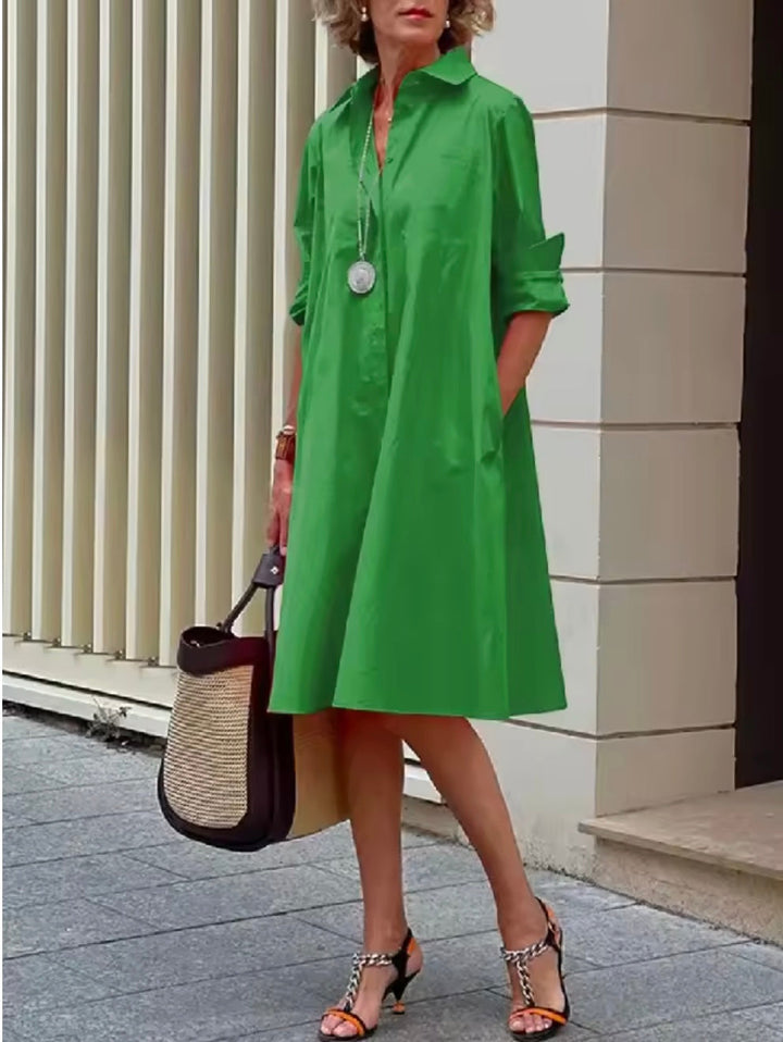 Clara | Elegant Flared Shirt Midi Dress