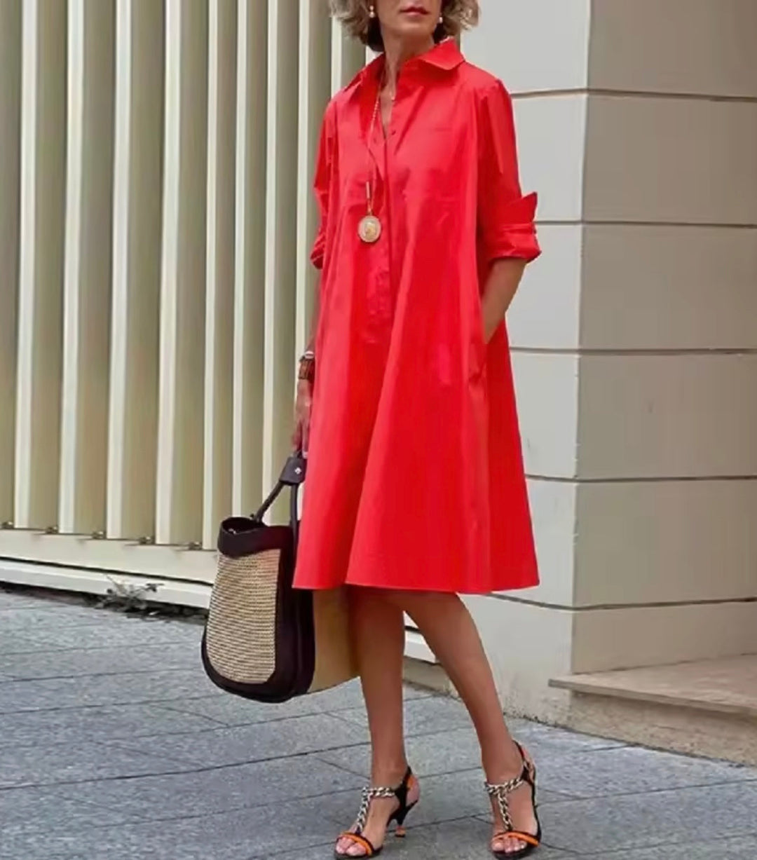 Clara | Elegant Flared Shirt Midi Dress