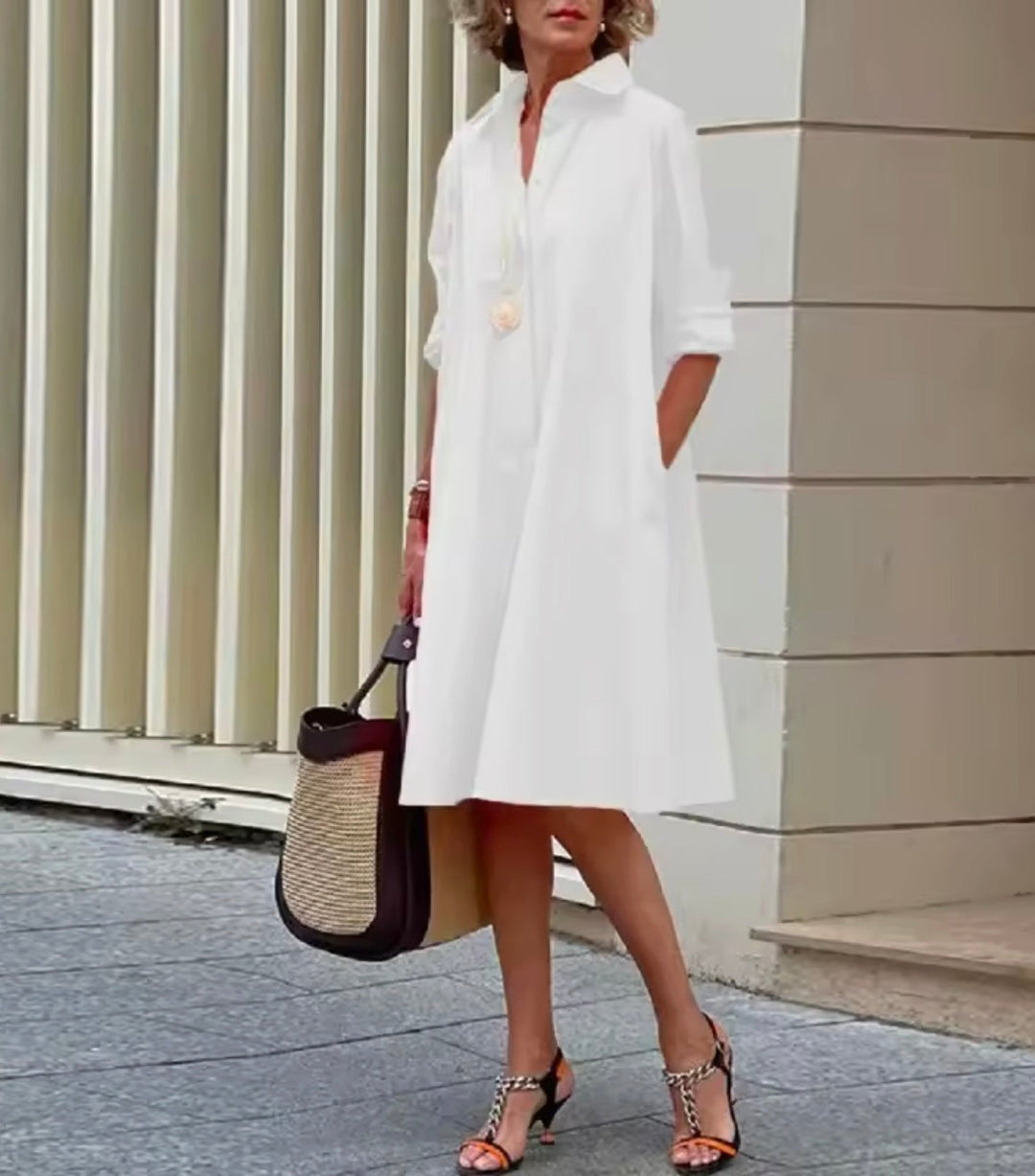 Clara | Elegant Flared Shirt Midi Dress