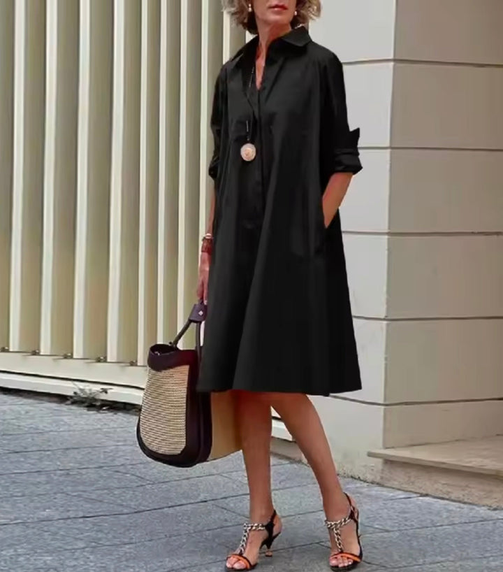 Clara | Elegant Flared Shirt Midi Dress