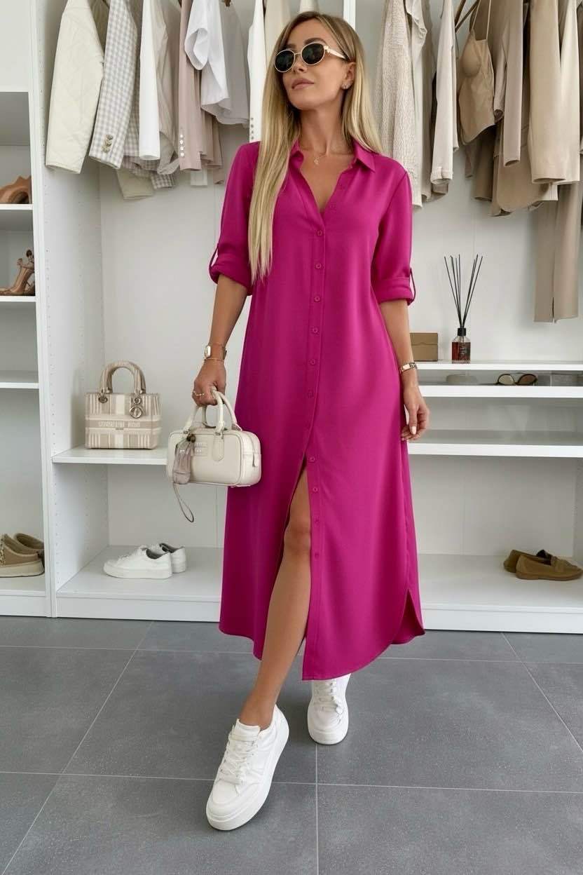 Elara | Button-Up Maxi Shirt Dress