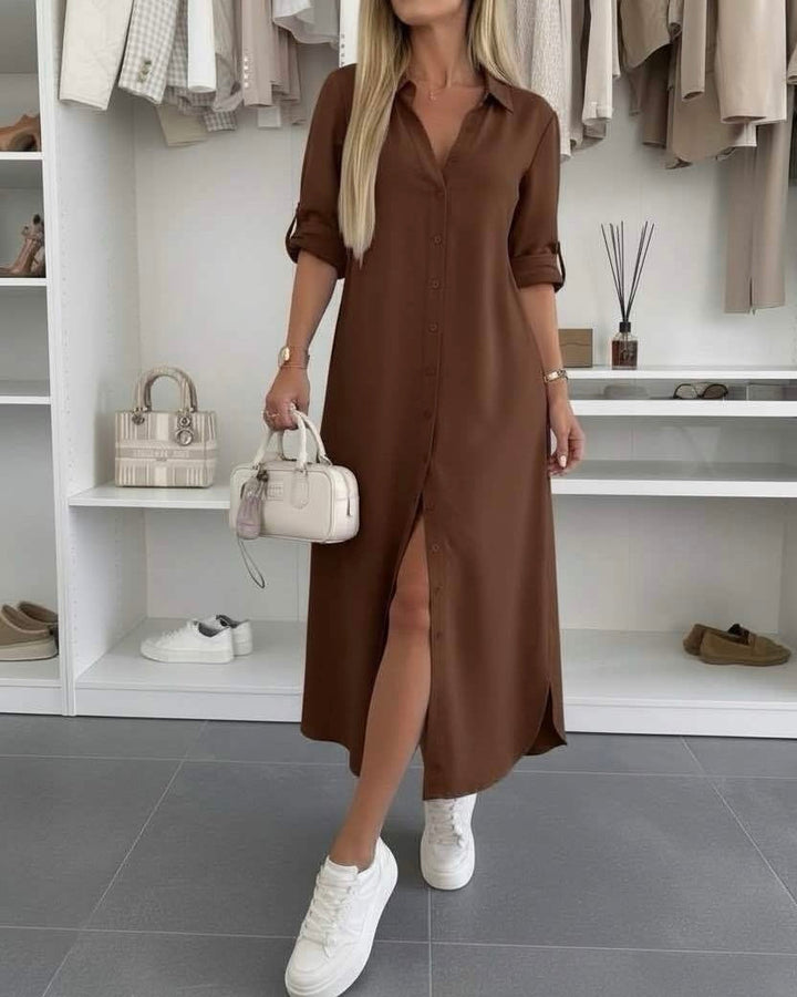 Elara | Button-Up Maxi Shirt Dress