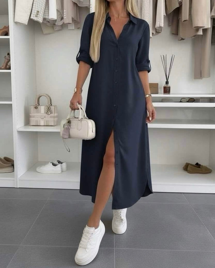 Elara | Button-Up Maxi Shirt Dress