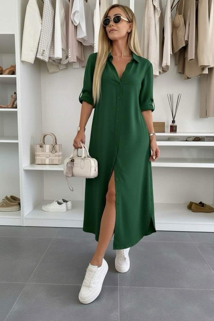 Elara | Button-Up Maxi Shirt Dress