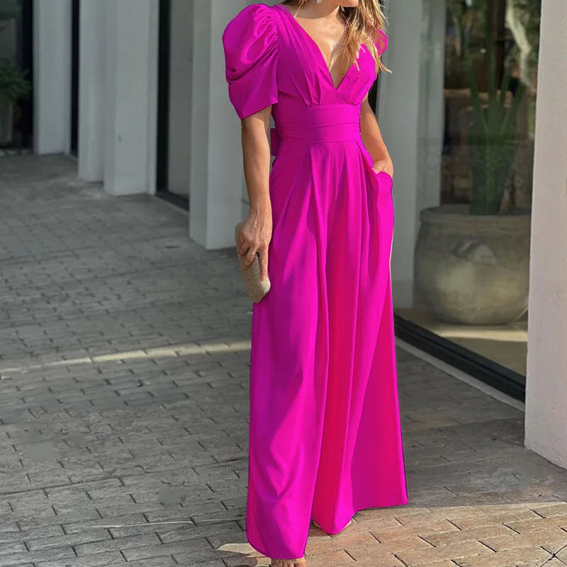 Valentina | Elegant Open Back Wide-Leg Occasion Jumpsuit