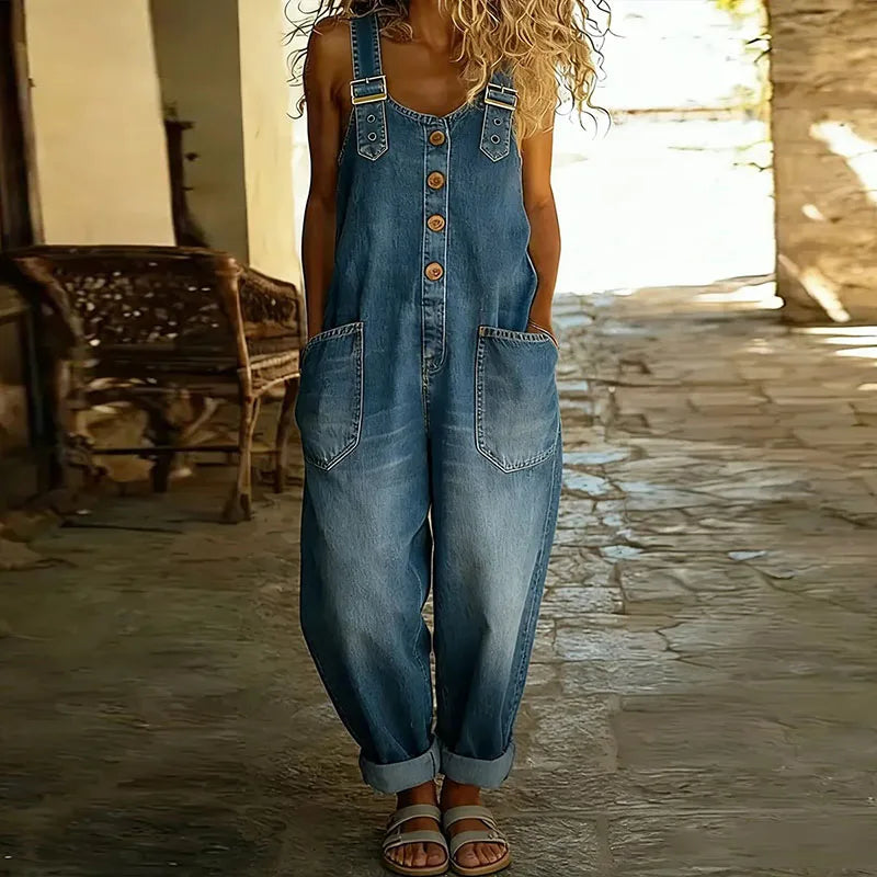 Elowen | Relaxed Wide-Leg Denim-Style Jumpsuit