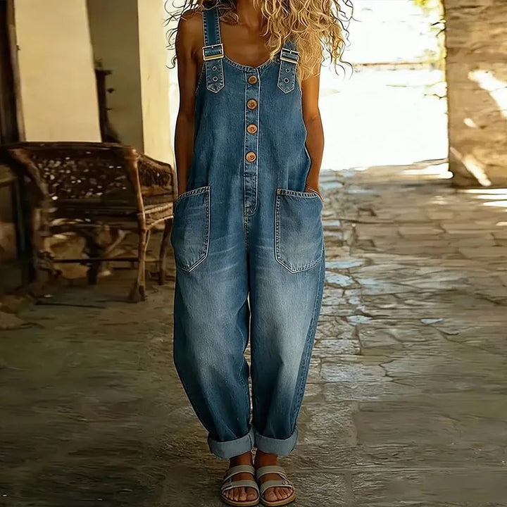 Elowen | Relaxed Wide-Leg Denim-Style Jumpsuit