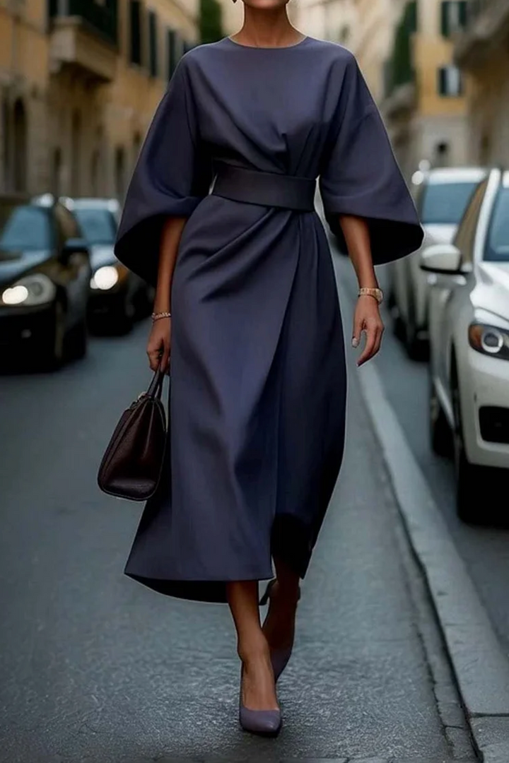 Emilia™ - Elegant Dress with Lantern Sleeves and Belt