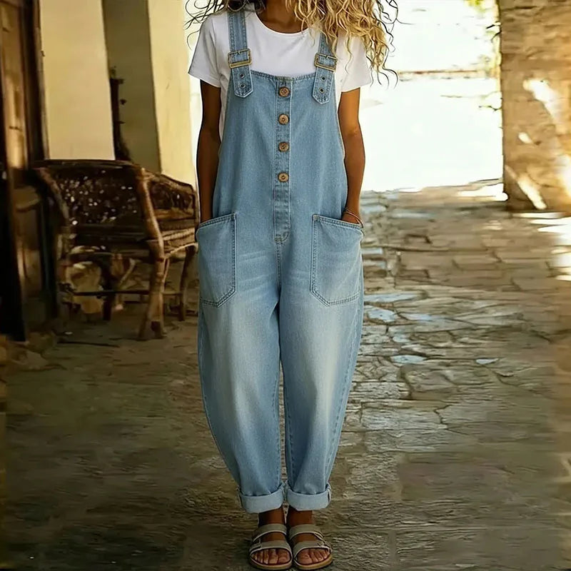 Elowen | Relaxed Wide-Leg Denim-Style Jumpsuit