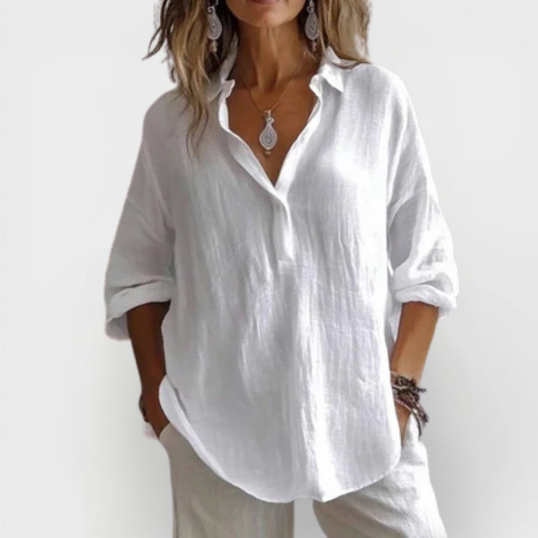 Adeline | Relaxed Cotton Blend Button Blouse
