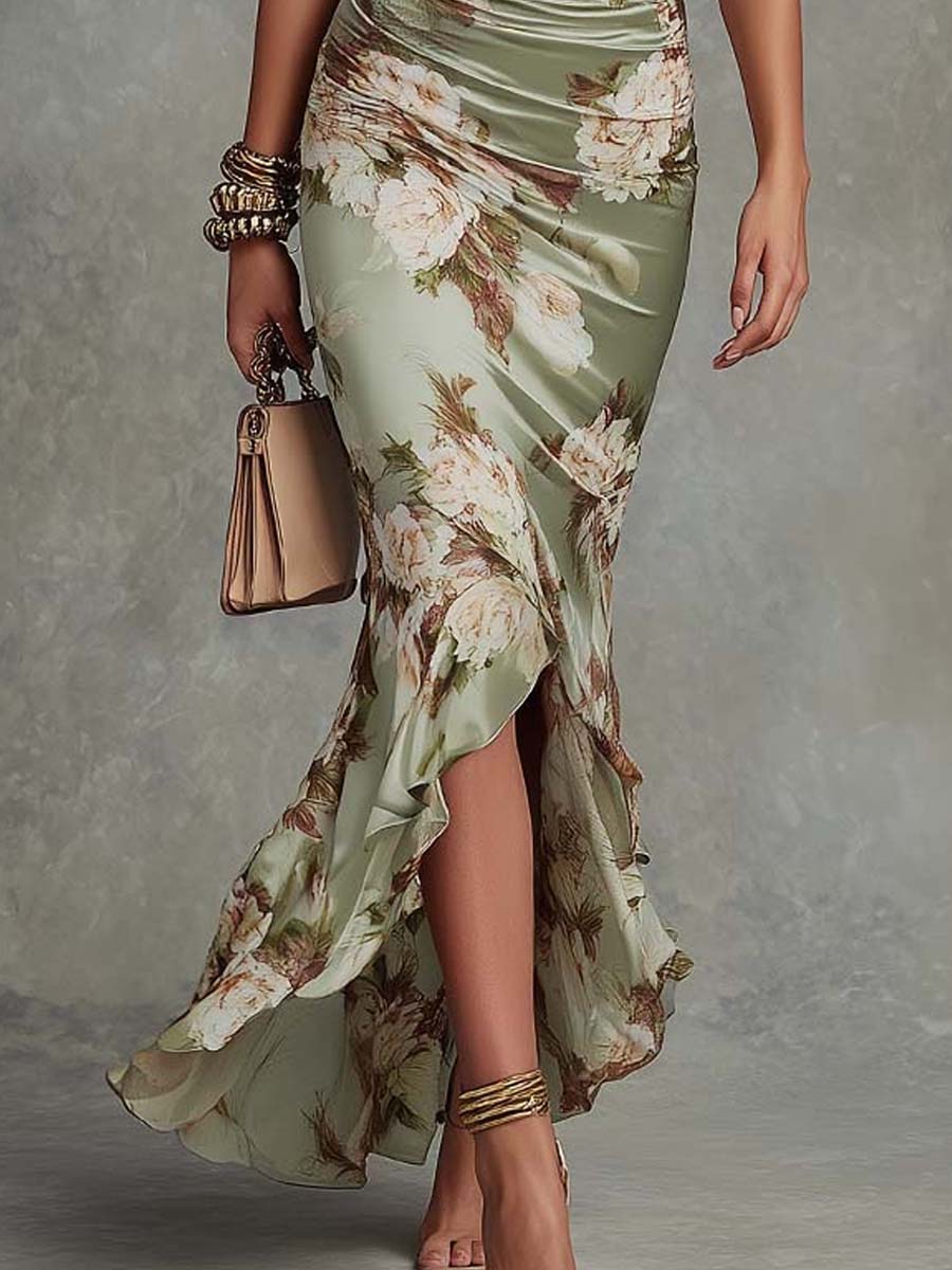 Evelina | Elegant Satin Floral Maxi Dress