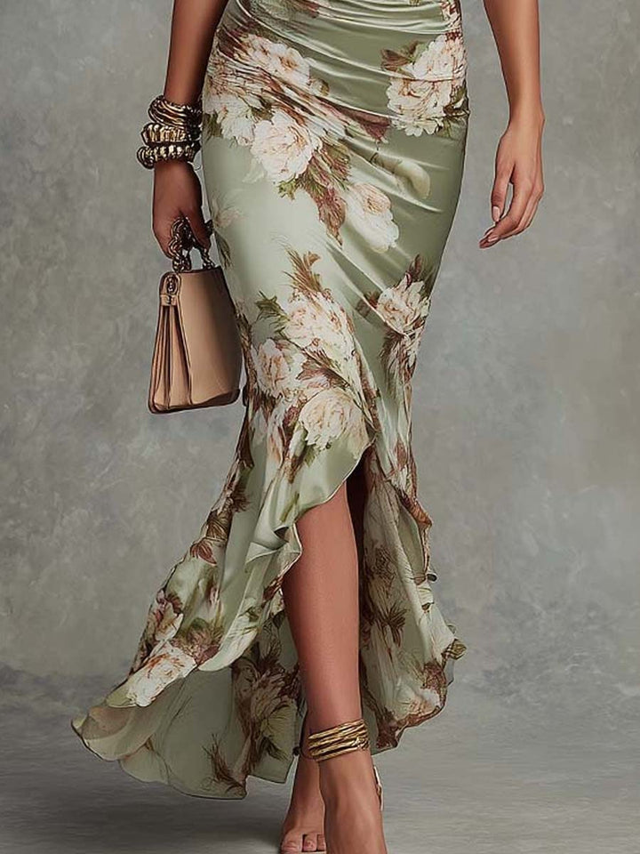 Evelina | Elegant Satin Floral Maxi Dress