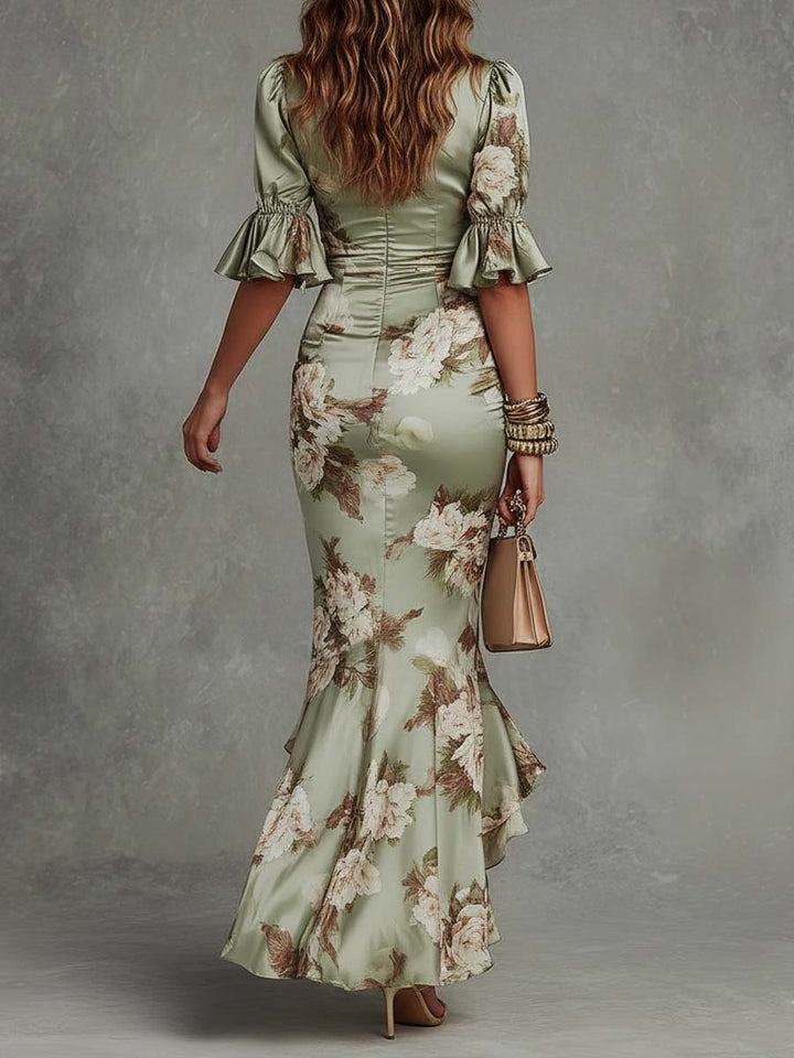 Evelina | Elegant Satin Floral Maxi Dress