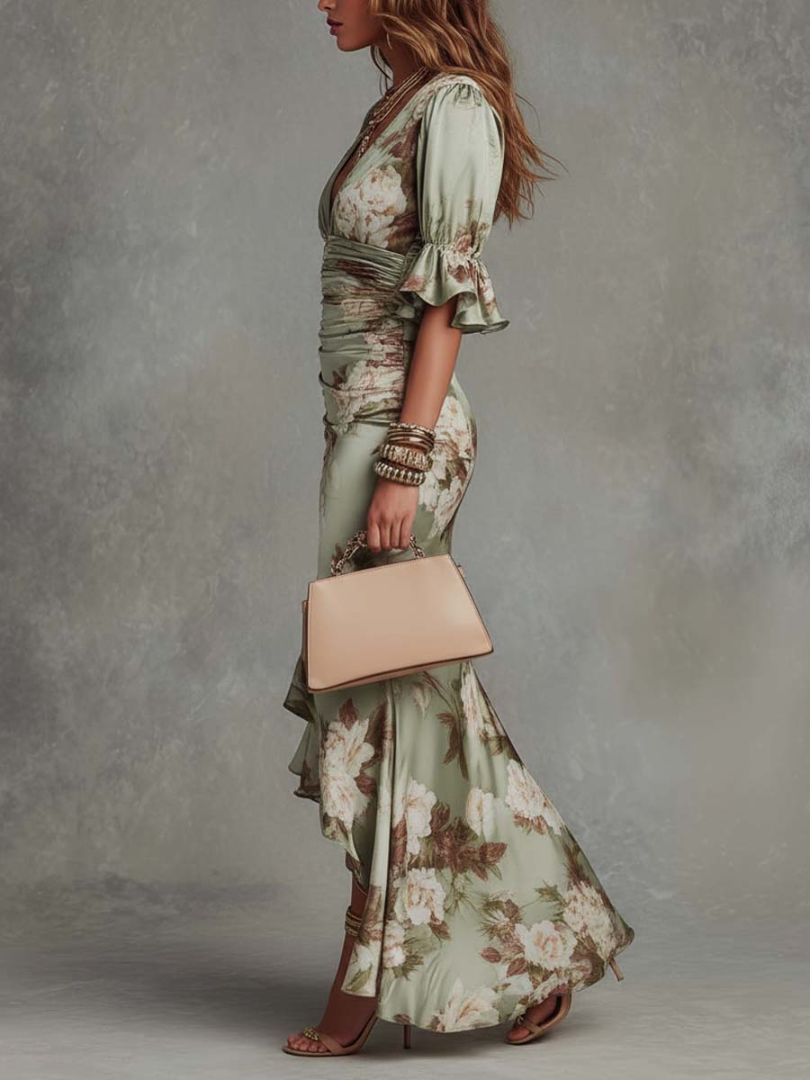 Evelina | Elegant Satin Floral Maxi Dress