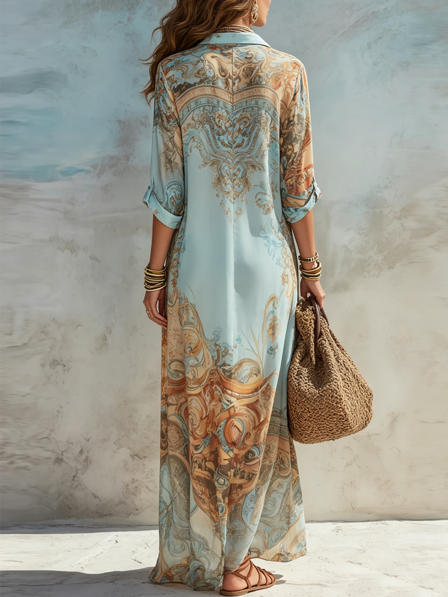 Seraphina | Vintage Floral Maxi Shirt Dress